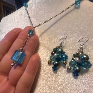 Turquoise/Blue Beaded Necklace and Earrings Set
